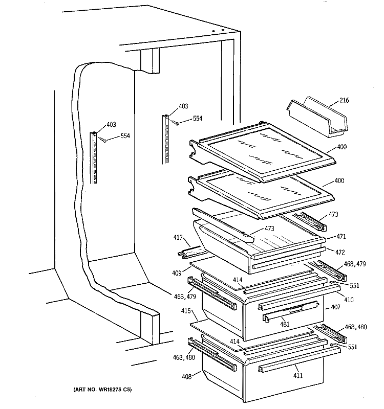 FRESH FOOD SECTION Diagram and Parts List for TFX26QPDACC  General Electric Refrigerator