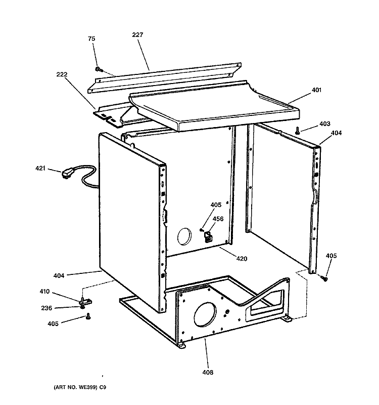 CABINET Diagram and Parts List for DBXR453GV1WW  General Electric Dryer
