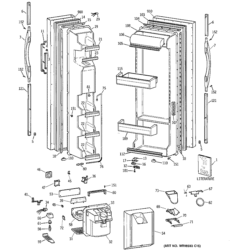 DOORS Diagram and Parts List for MSK25GRDAAA  General Electric Refrigerator