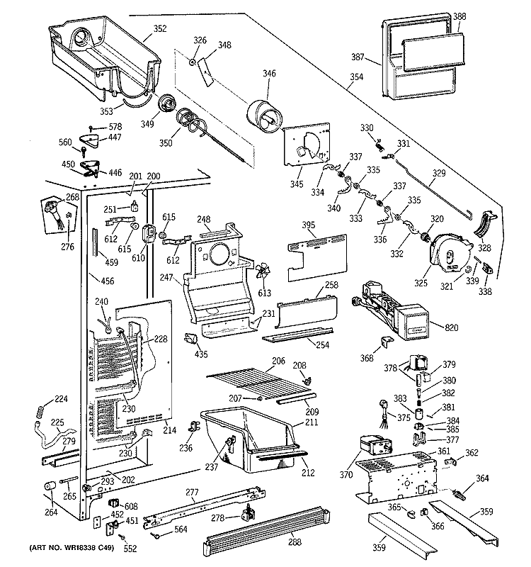 FREEZER SECTION Diagram and Parts List for MSK25GRDAAA  General Electric Refrigerator