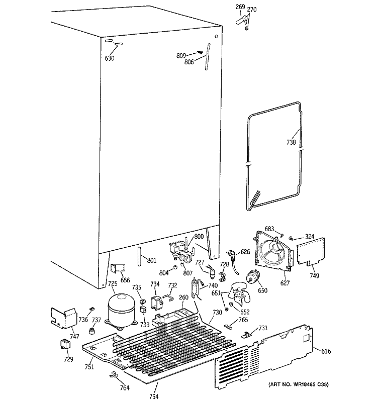 UNIT PARTS Diagram and Parts List for MSK25GRDAAA  General Electric Refrigerator