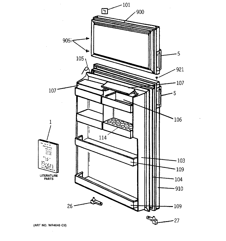 DOORS Diagram and Parts List for TDX11SNSARWH  General Electric Refrigerator