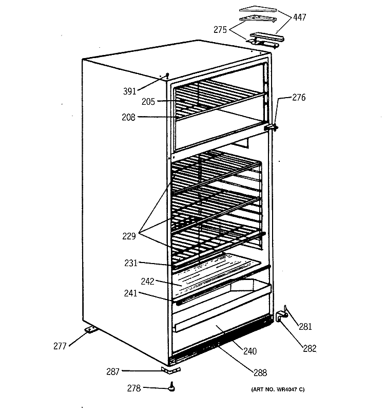 CABINET Diagram and Parts List for TDX11SNSARWH  General Electric Refrigerator