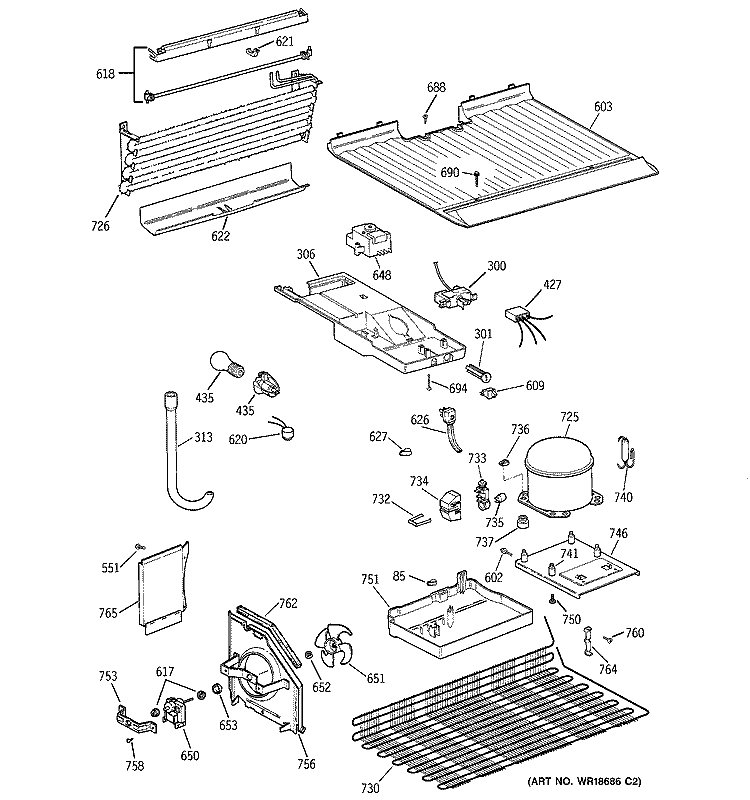 UNIT PARTS Diagram and Parts List for TBX18LYDGRWW  General Electric Refrigerator