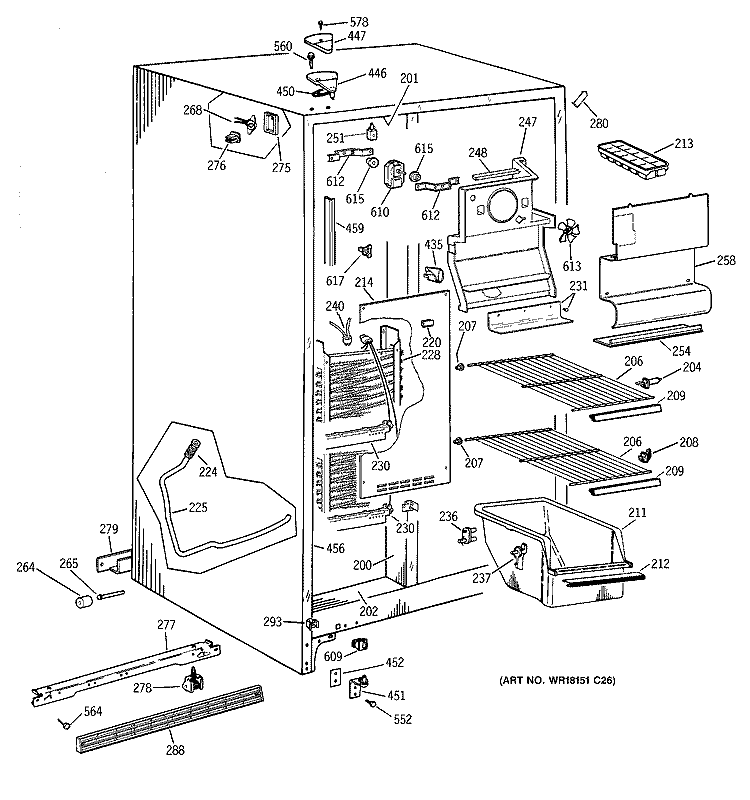 FREEZER SECTION Diagram and Parts List for CSK20GABKAD  Hotpoint Refrigerator