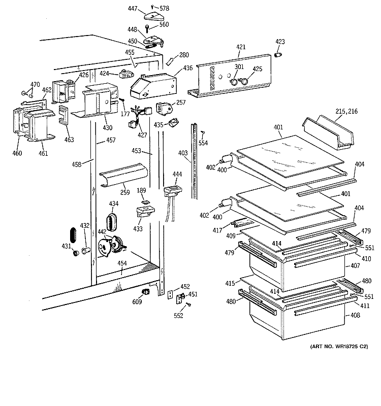 FRESH FOOD SECTION Diagram and Parts List for CSK20GABKAD  Hotpoint Refrigerator