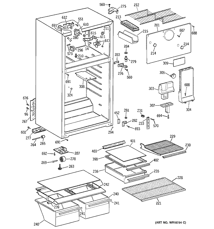 CABINET Diagram and Parts List for TBX18BADGRAA  General Electric Refrigerator