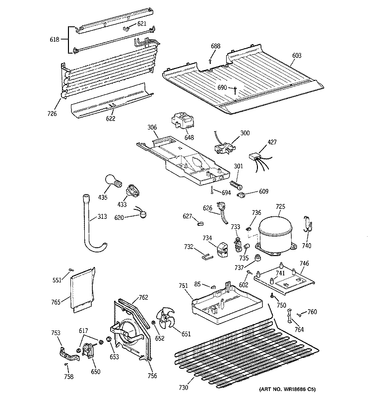UNIT PARTS Diagram and Parts List for TBX18BADGRAA  General Electric Refrigerator