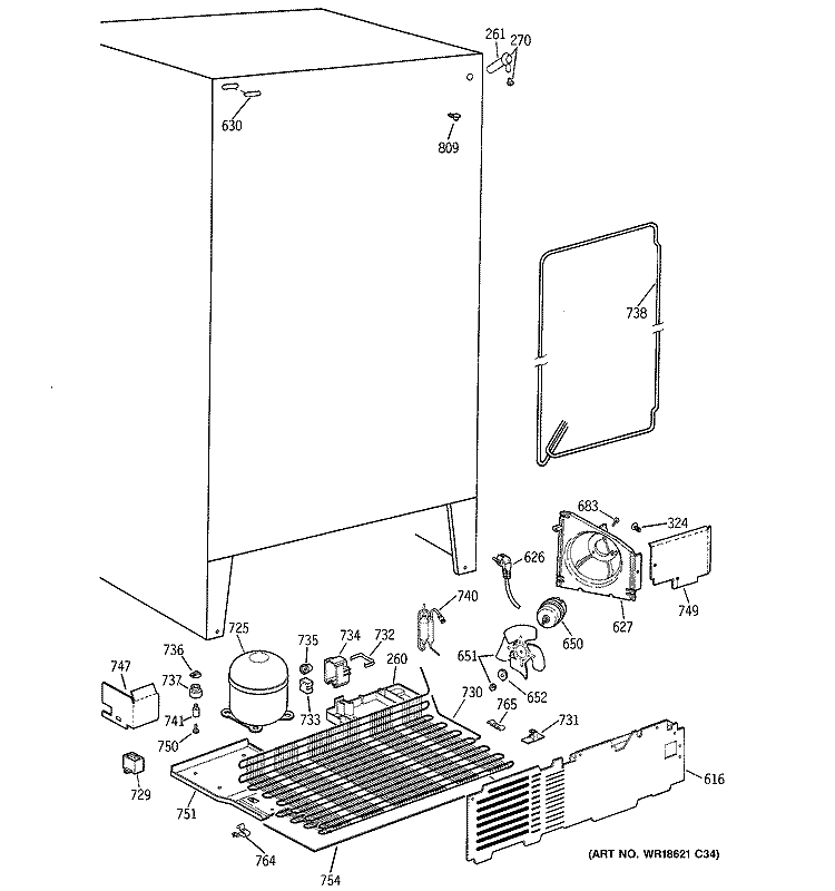 UNIT PARTS Diagram and Parts List for MSG20GABKWW  General Electric Refrigerator