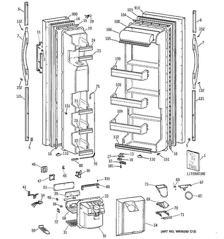 DOORS Diagram and Parts List for MSG20GWBKWW  General Electric Refrigerator