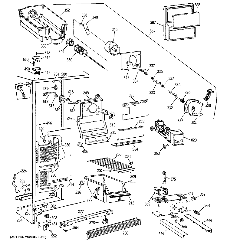 FREEZER SECTION Diagram and Parts List for MSG20GWBKWW  General Electric Refrigerator