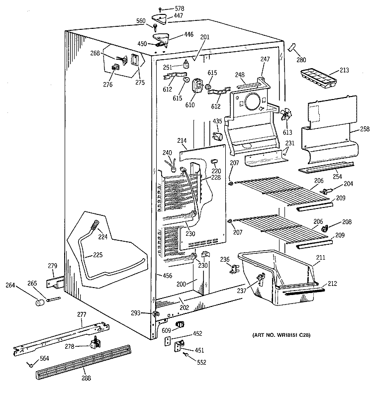 FREEZER SECTION Diagram and Parts List for MSG22GABKWW  General Electric Refrigerator