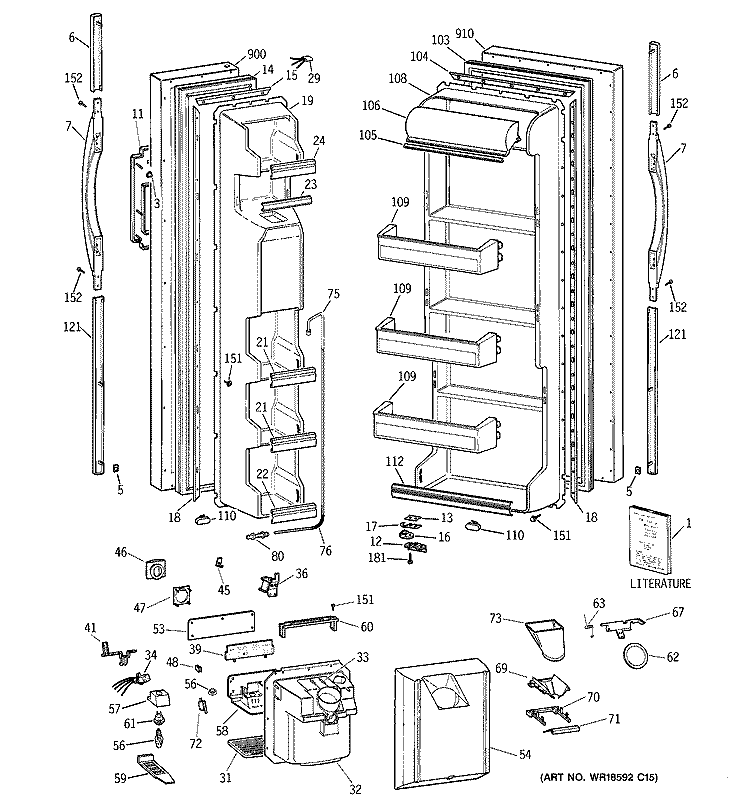 DOORS Diagram and Parts List for MSK22GRBKAD  General Electric Refrigerator