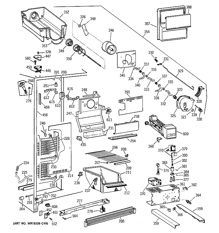 FREEZER SECTION Diagram and Parts List for MSK22GRBKAD  General Electric Refrigerator