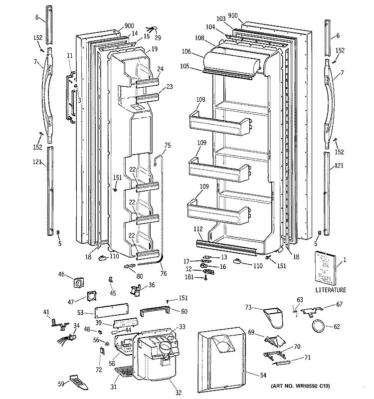DOORS Diagram and Parts List for MSZ20BWBKWW  General Electric Refrigerator