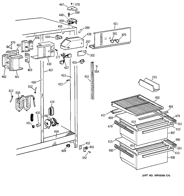 FRESH FOOD SECTION Diagram and Parts List for MSZ20BWBKWW  General Electric Refrigerator