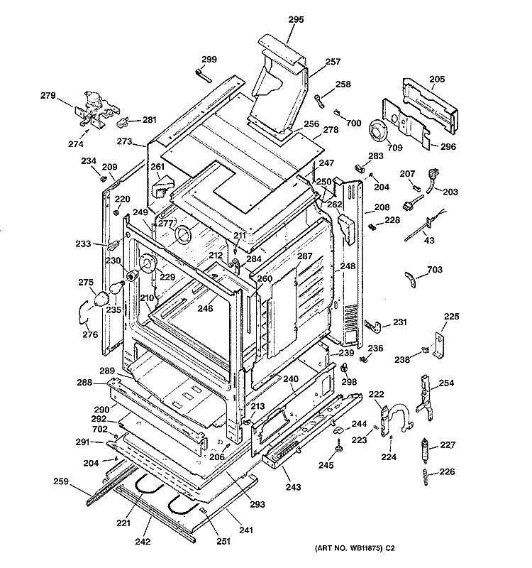 BODY PARTS Diagram and Parts List for JGBP90MEB1BC  General Electric Range