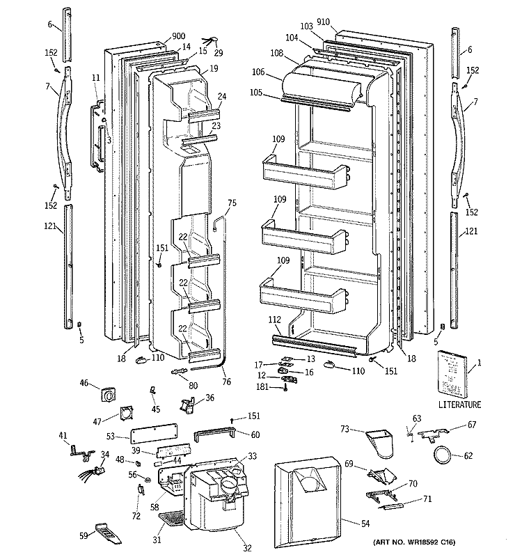 DOORS Diagram and Parts List for MSZ20GWCKWW  General Electric Refrigerator