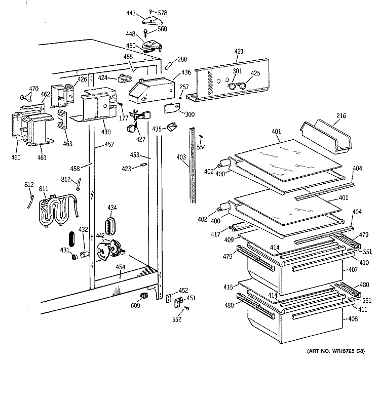 FRESH FOOD SECTION Diagram and Parts List for MSZ20GWCKWW  General Electric Refrigerator