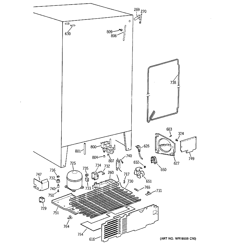 UNIT PARTS Diagram and Parts List for MSZ20GWCKWW  General Electric Refrigerator