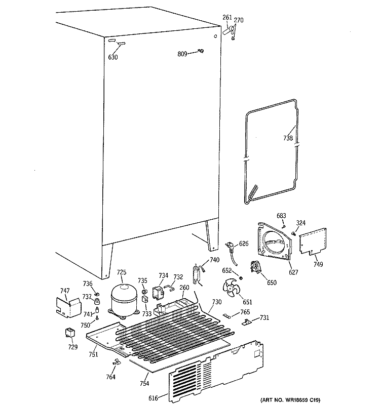UNIT PARTS Diagram and Parts List for TFG20JABKWW  General Electric Refrigerator