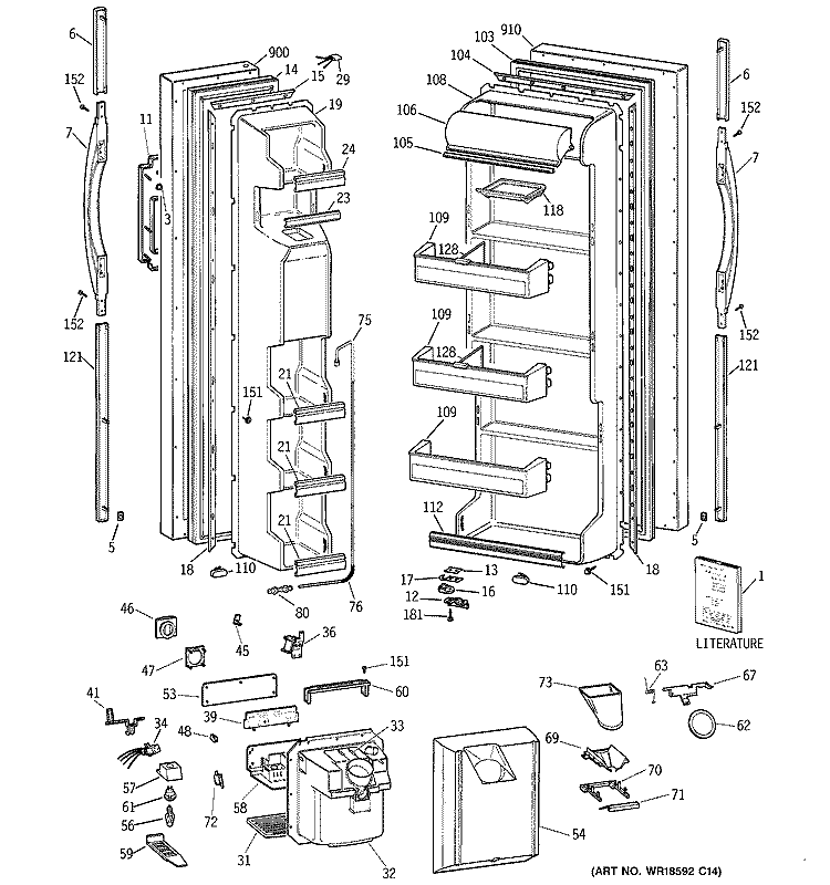 DOORS Diagram and Parts List for TFG20JRBKWW  General Electric Refrigerator