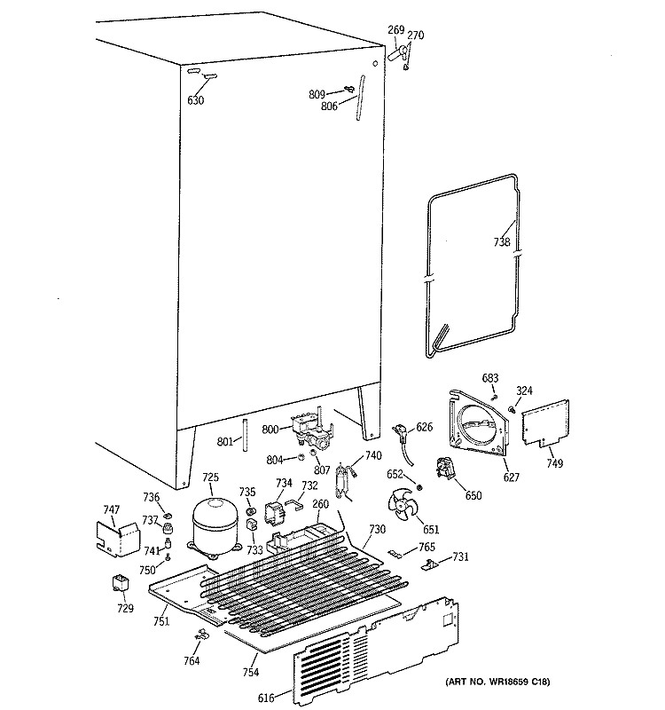 UNIT PARTS Diagram and Parts List for TFG20JRBKWW  General Electric Refrigerator
