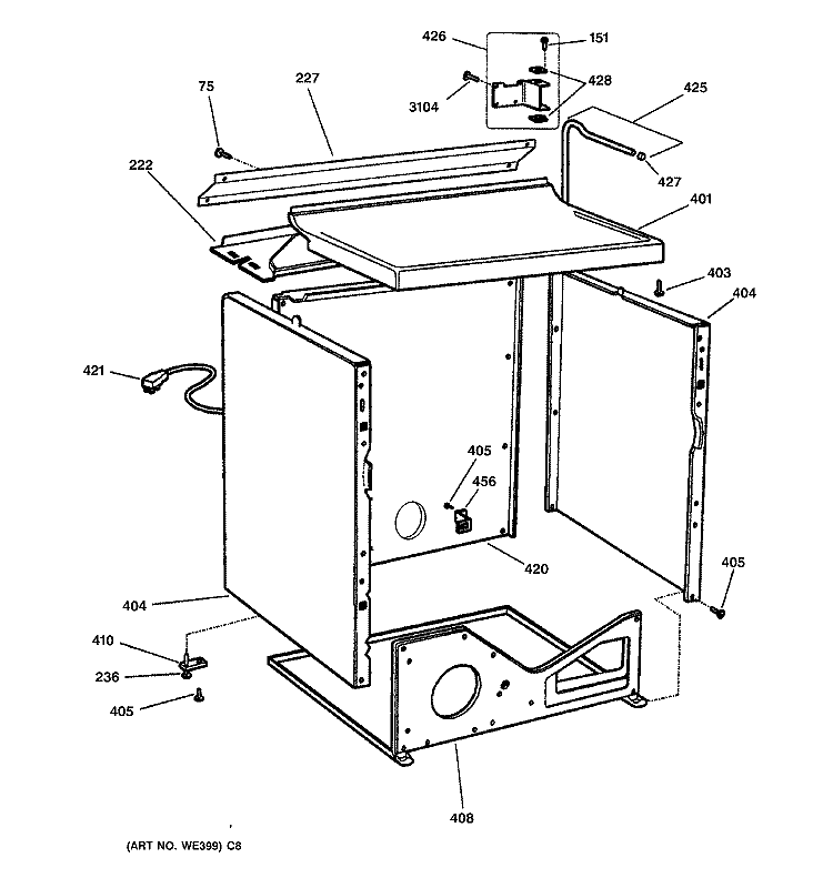 CABINET Diagram and Parts List for DPSR513GA0WW  General Electric Dryer