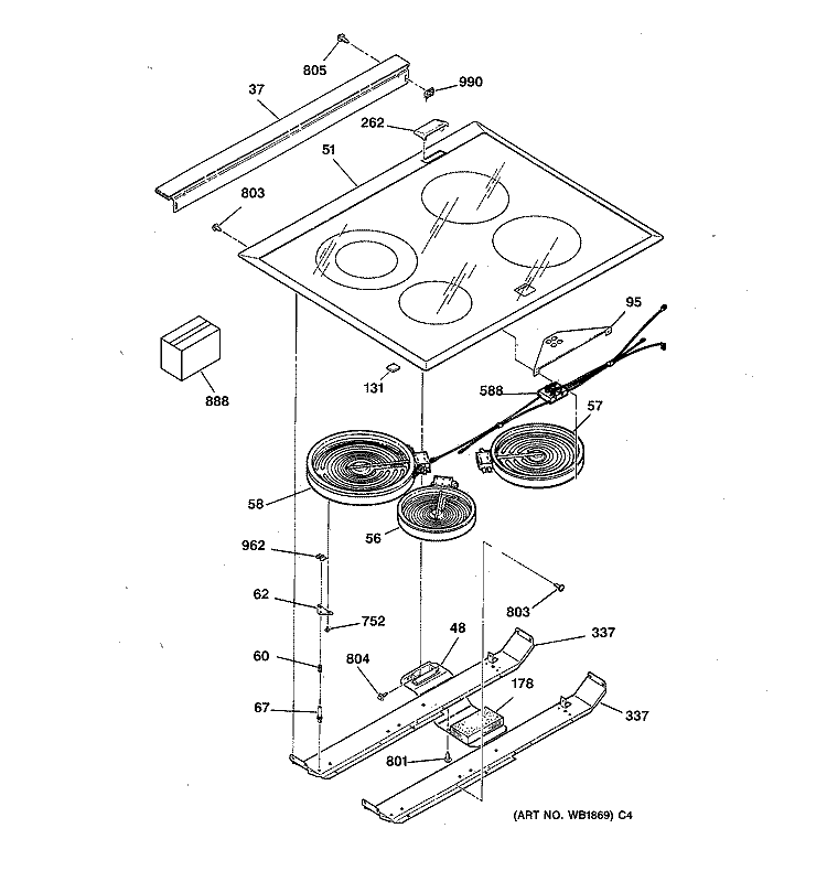 COOKTOP Diagram and Parts List for JCSP39BW3BB  General Electric Range
