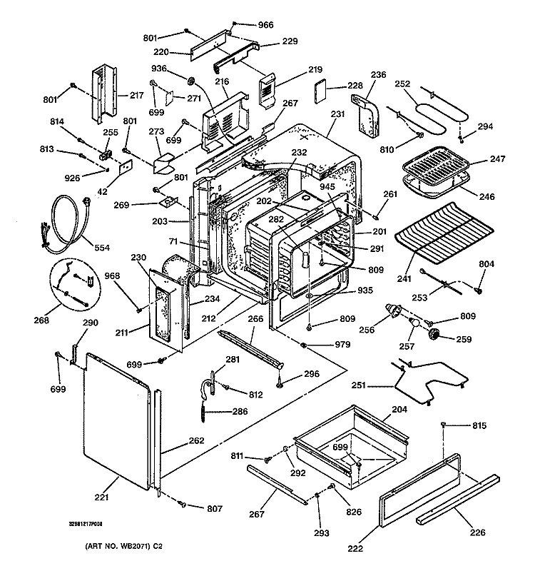 BODY & DRAWER PARTS Diagram and Parts List for JCSP39BW3BB  General Electric Range