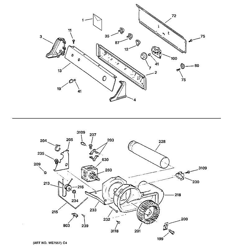 BACKSPLASH, BLOWER & DRIVE ASSEMBLY Diagram and Parts List for DS4500EY0WW  General Electric Dryer