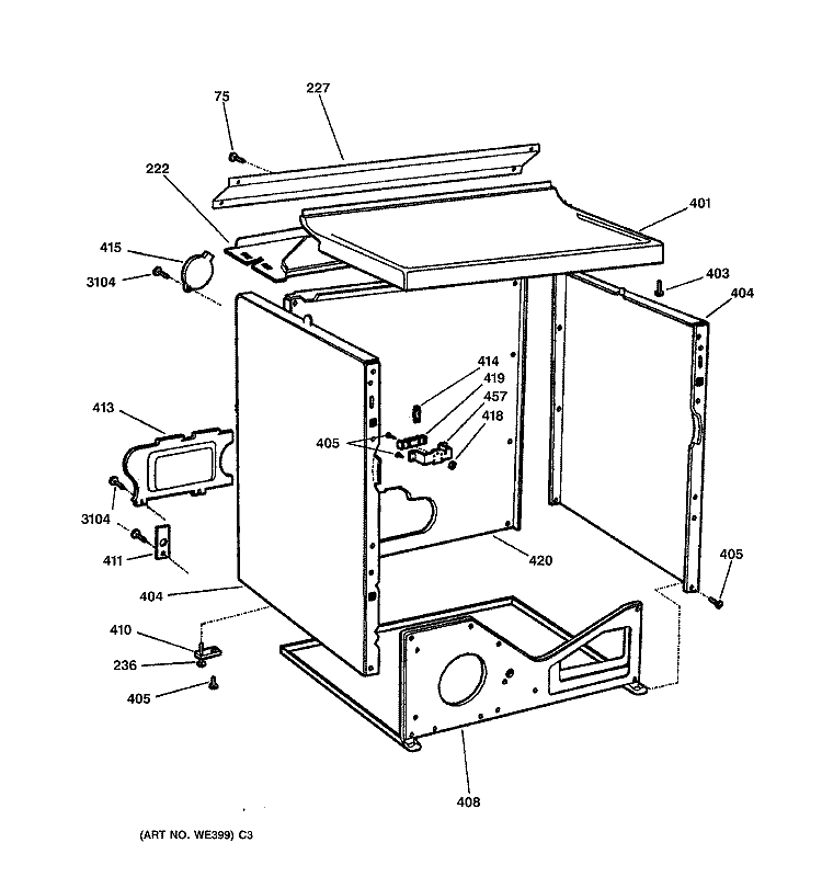 CABINET Diagram and Parts List for DS4500EY0WW  General Electric Dryer