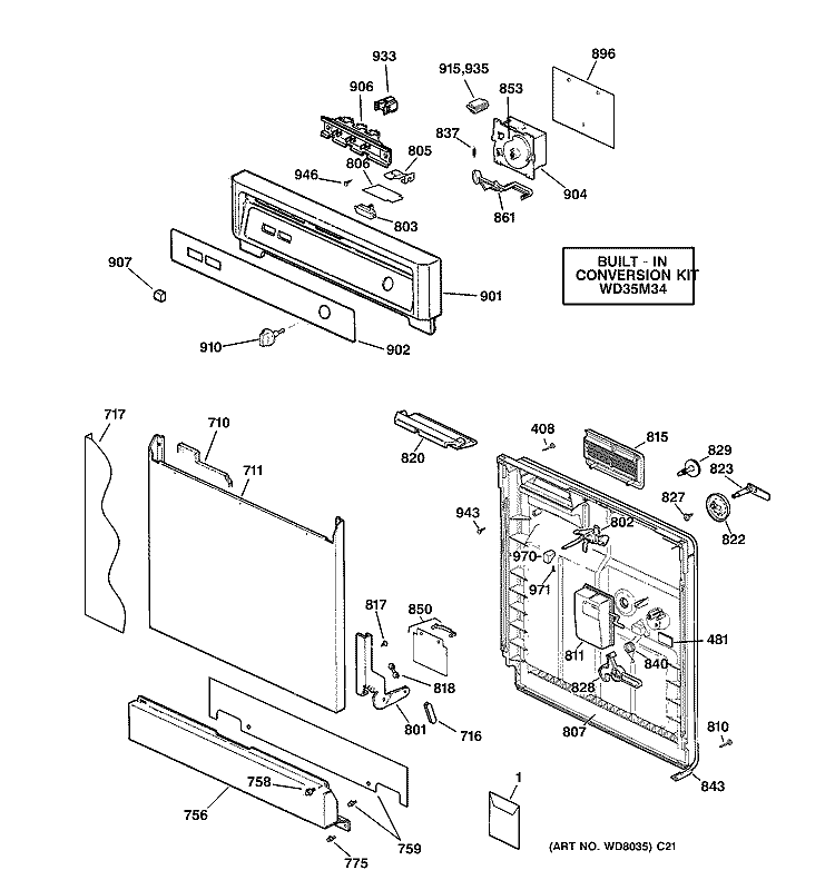 ESCUTCHEON & DOOR ASSEMBLY Diagram and Parts List for GSC3230Z03WW  General Electric Dishwasher