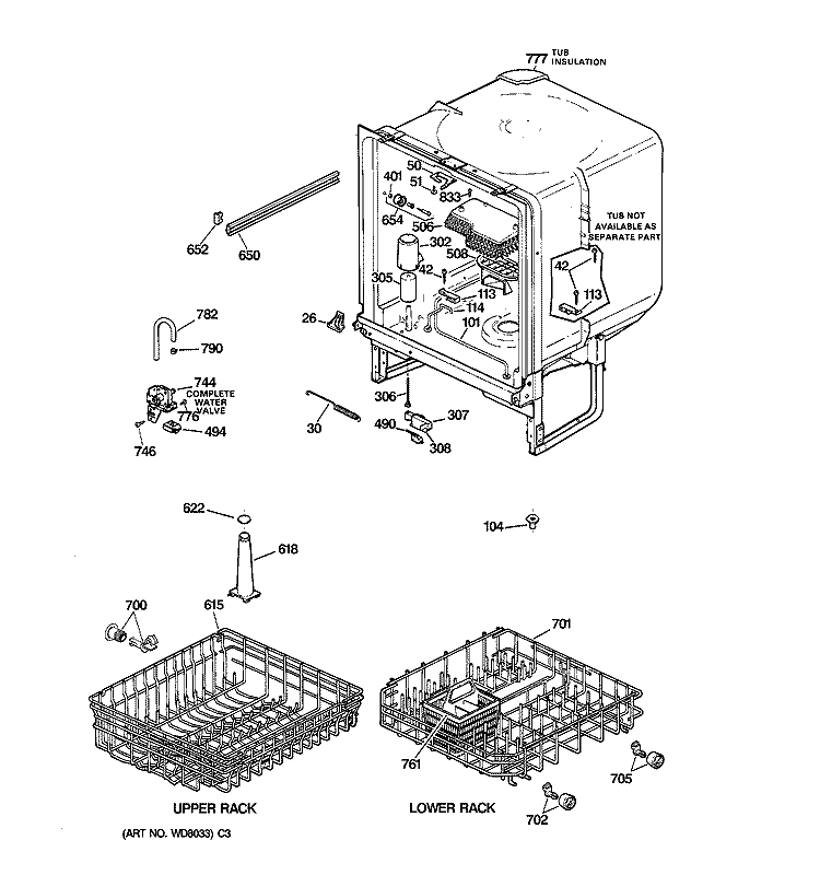 BODY PARTS Diagram and Parts List for GSC3230Z03WW  General Electric Dishwasher