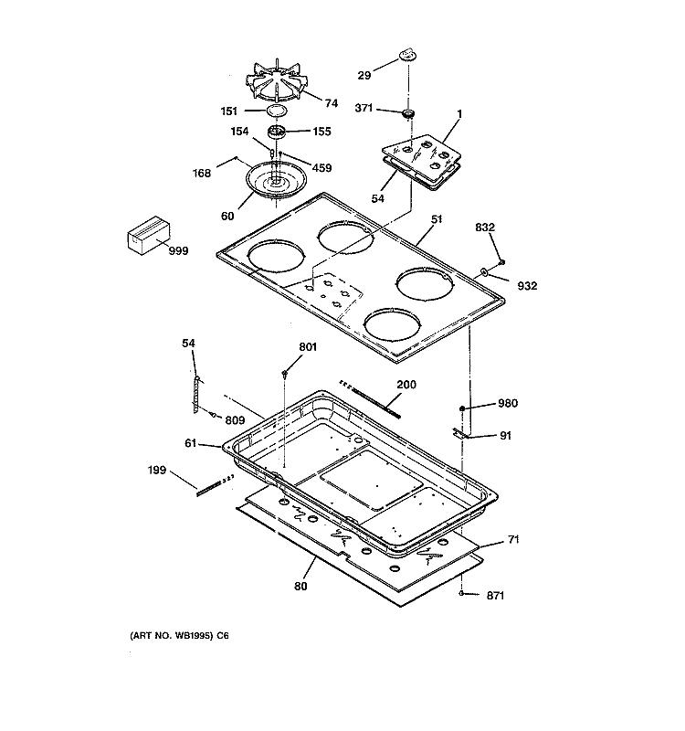 COOKTOP Diagram and Parts List for JGP626BEV3BB  General Electric Cooktop