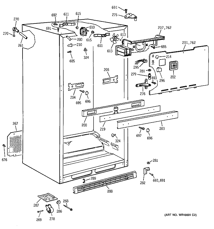 CABINET Diagram and Parts List for TBX18JABRRCC  General Electric Refrigerator