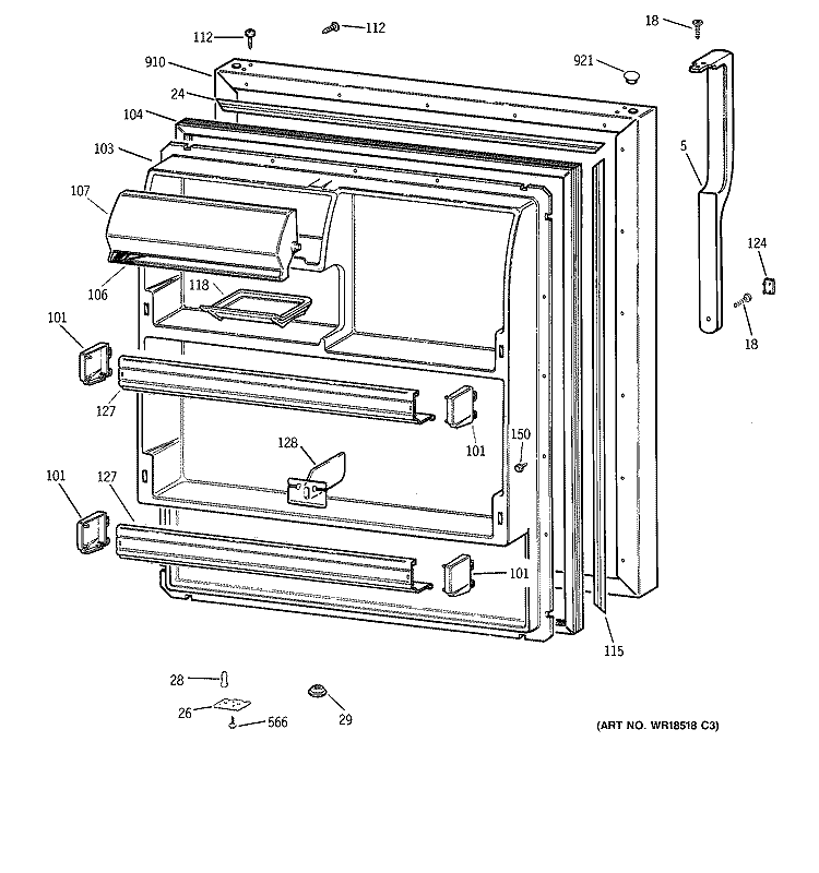 FRESH FOOD DOOR Diagram and Parts List for TBX18JIBRRCC  General Electric Refrigerator