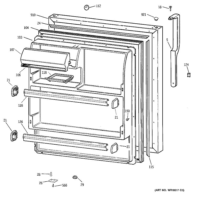 FRESH FOOD DOOR Diagram and Parts List for TBX18IADARCC  General Electric Refrigerator