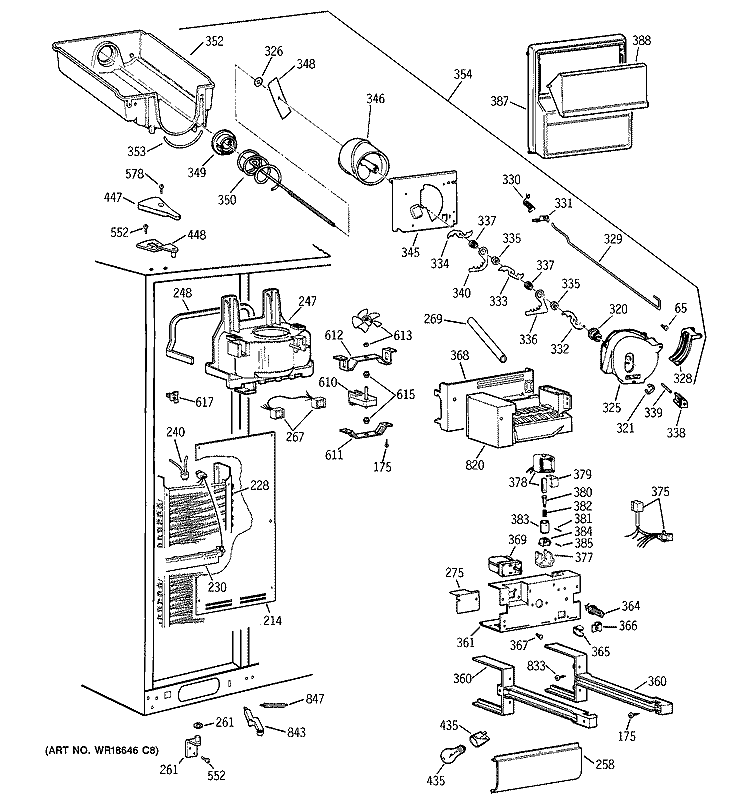 FREEZER SECTION Diagram and Parts List for TPX24PBDACC  General Electric Refrigerator