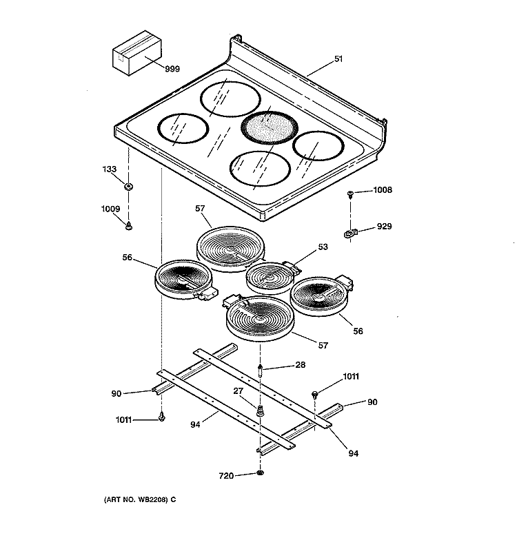COOKTOP Diagram and Parts List for JBP65AC1AA  General Electric Range