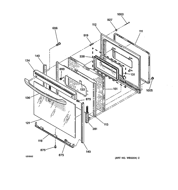 DOOR Diagram and Parts List for JBP65AC1AA  General Electric Range