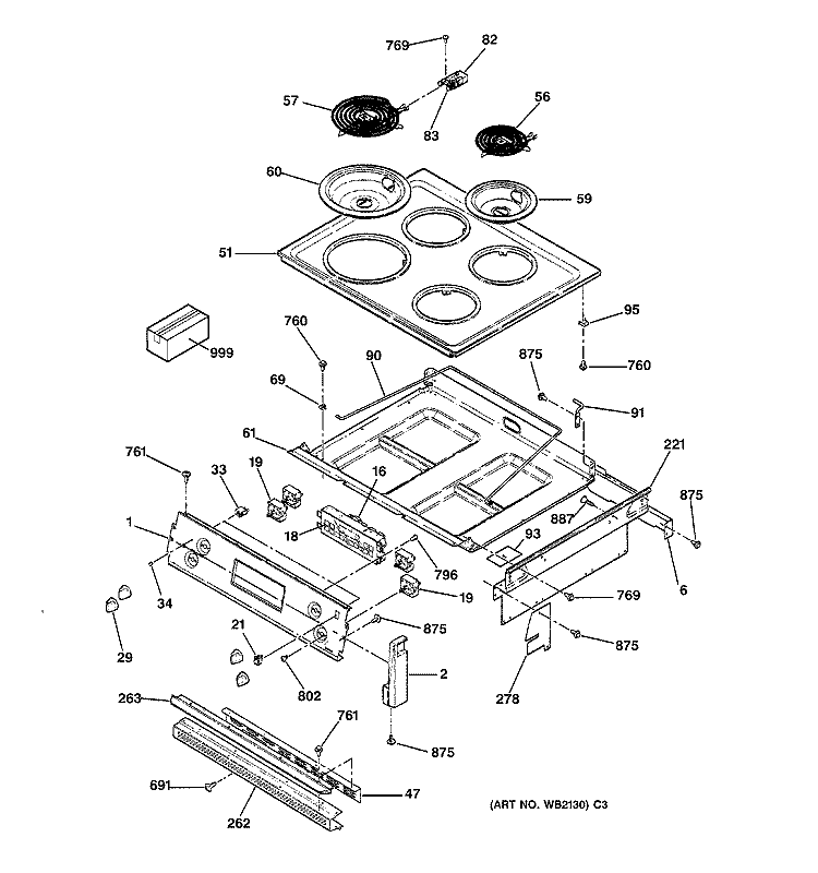 CONTROLS & COOKTOP Diagram and Parts List for JMP31WC1WW  General Electric Range