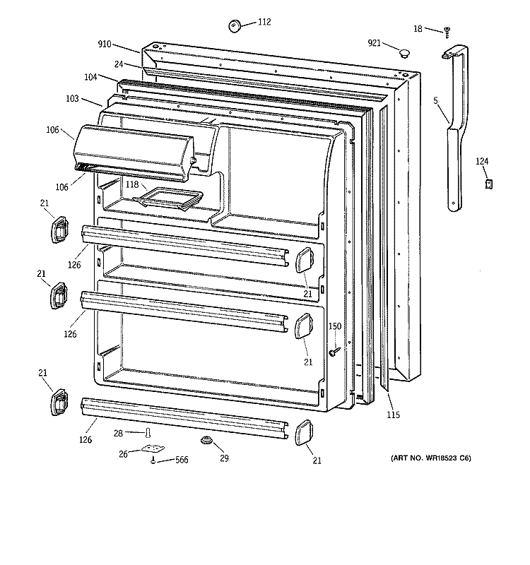 FRESH FOOD DOOR Diagram and Parts List for TBX21IABRRCC  General Electric Refrigerator