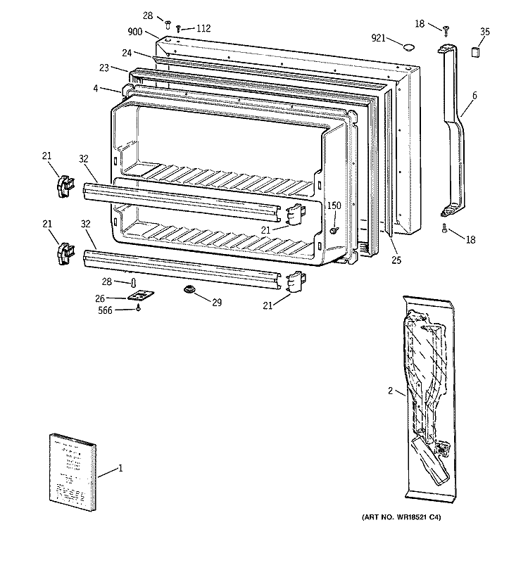 FREEZER DOOR Diagram and Parts List for TBX21JABRRCC  General Electric Refrigerator