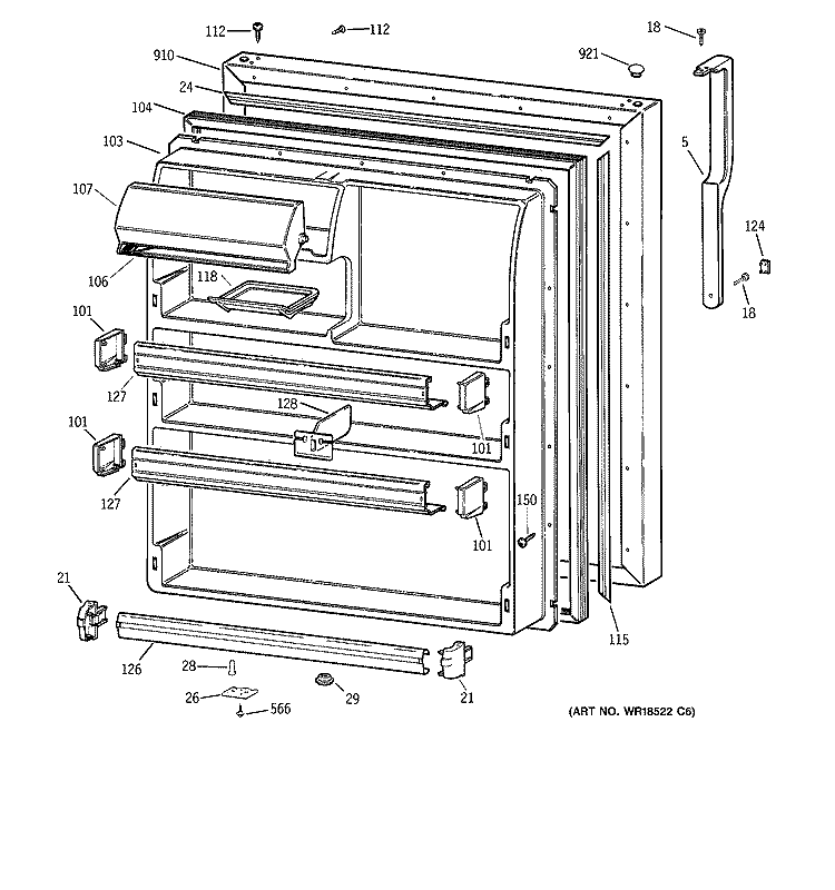 FRESH FOOD DOOR Diagram and Parts List for TBX21JABRRCC  General Electric Refrigerator