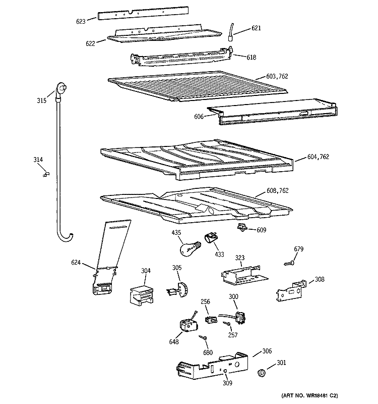 COMPARTMENT SEPARATOR PARTS Diagram and Parts List for TBX21JABRRCC  General Electric Refrigerator