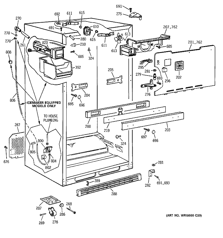 CABINET Diagram and Parts List for TBX21CIBRRCC  General Electric Refrigerator