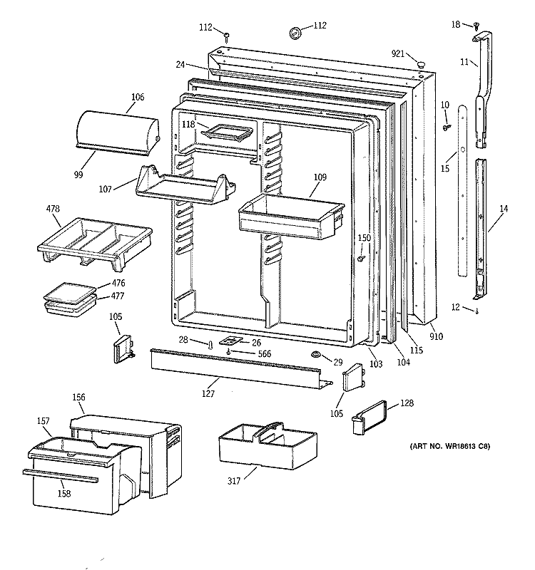 FRESH FOOD DOOR Diagram and Parts List for TBX22PIBRRCC  General Electric Refrigerator