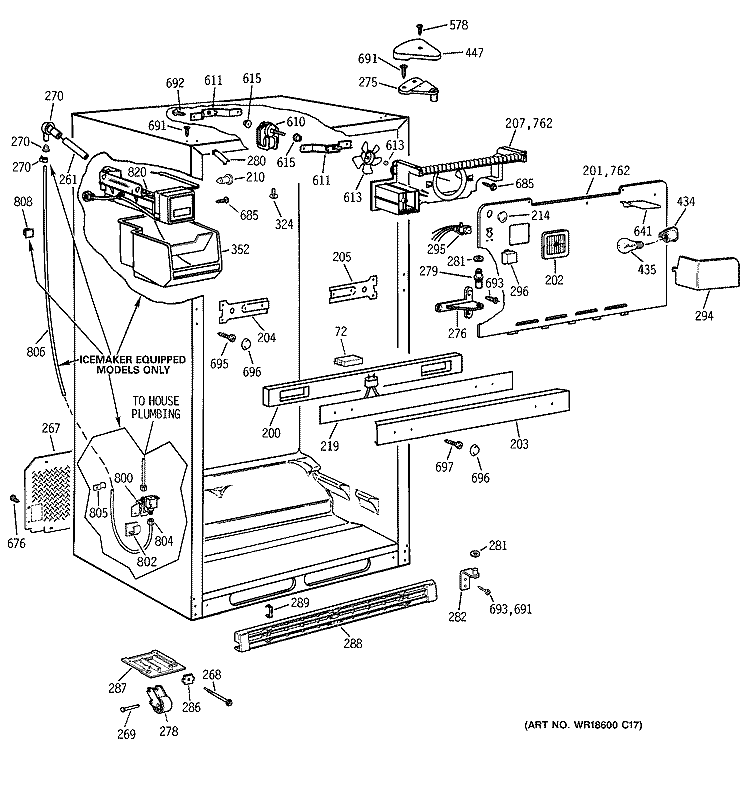 CABINET Diagram and Parts List for TBX22PIBRRCC  General Electric Refrigerator
