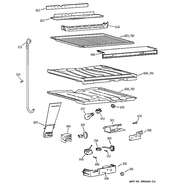 COMPARTMENT SEPARATOR PARTS Diagram and Parts List for TBX22PIBRRCC  General Electric Refrigerator